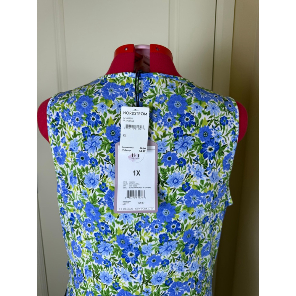 NWT Women's By Design Blue Green Floral Midi Wrap Dress Plus Size 1X - Picture 8 of 14
